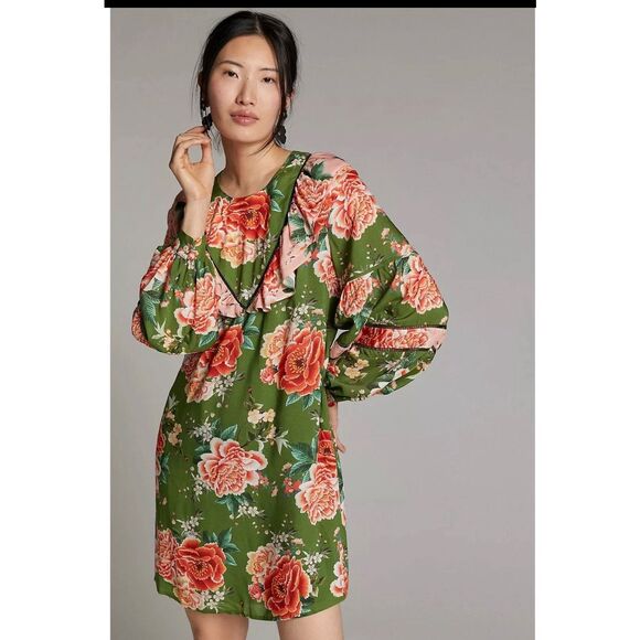 🌺 FARM Rio for Anthropologie Floral Ruffle Dress- Size Small - Picture 1 of 9